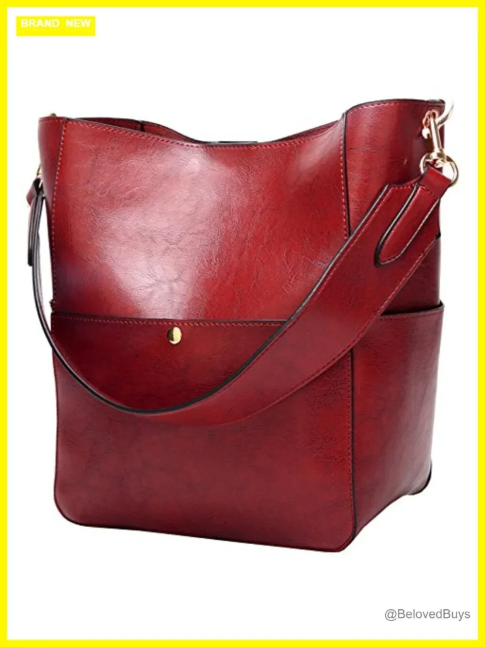 PU Leather Bucket Tote Hobo Bag with Adjustable Strap